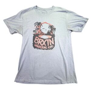Brixton Shirt Men's Medium Wandering Short Sleeve T-Shirt Blue Tropical Beach